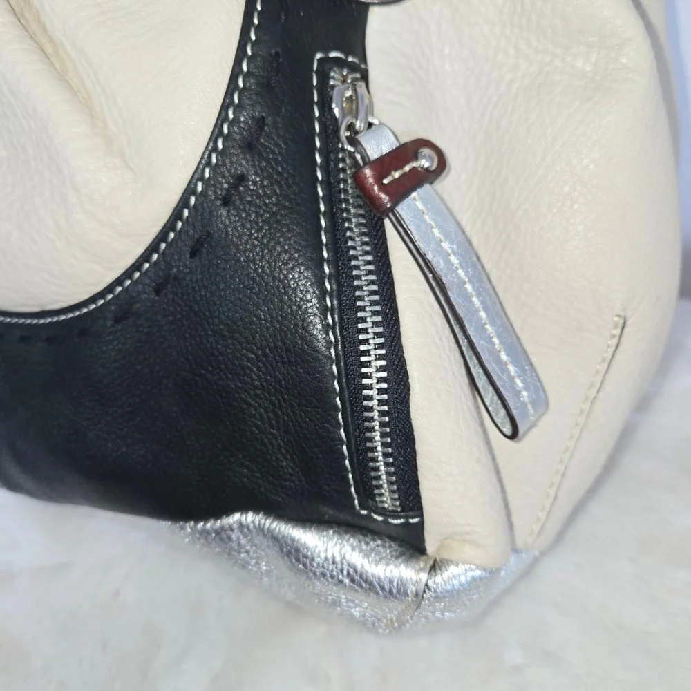 b. makowsky Large Multi Color Leather Hobo Bag in Beige, Black, Silver & Brown - Picture 5 of 14